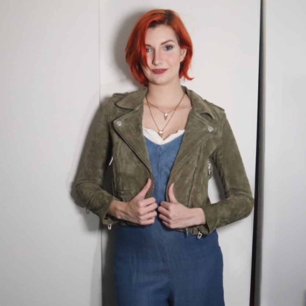 BLANK NYC- Genuine Suede Olive Green Biker Jacket